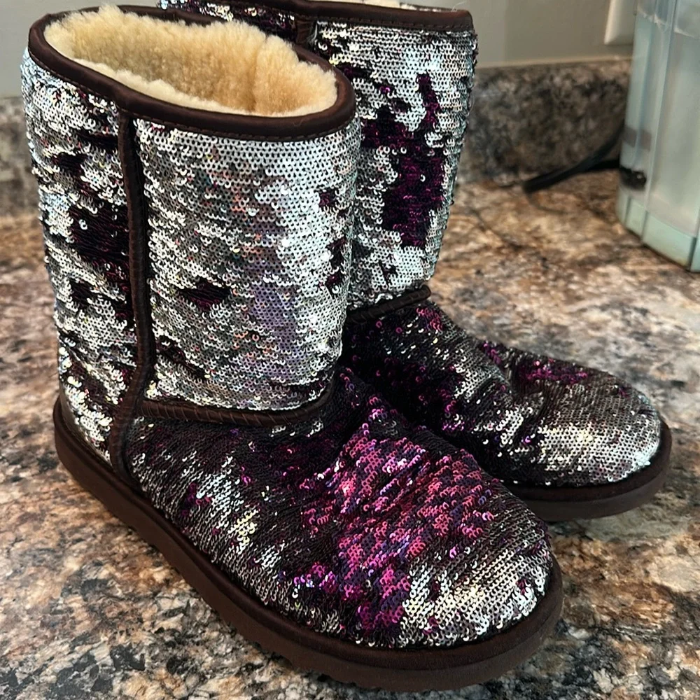 UGG Sequin Winter Boots - Silver and Purple - Picture 1 of 5